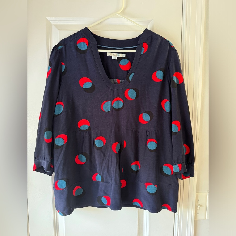 Biden Viscose Navy and Red Polka Dot Blouse
